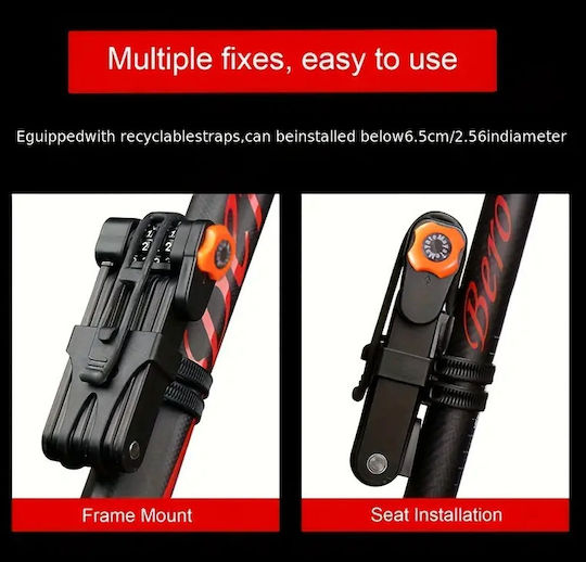 Bicycle Frame-mounted Anti-theft Lock Zola Foldable Combination Lock System Plastic 83 Cm Length Black