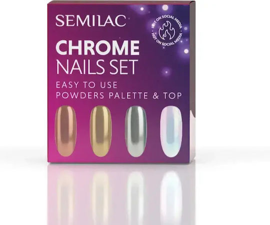 Semilac Gift Set Nails Set Chrome Nails Shade White Gold Silver