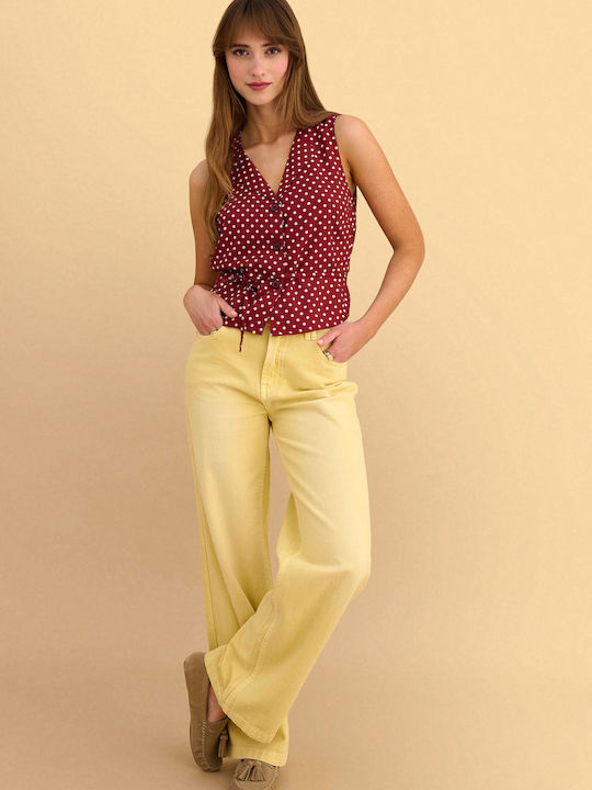 Sleeveless Women's Shirt Spice Red Polka Dot
