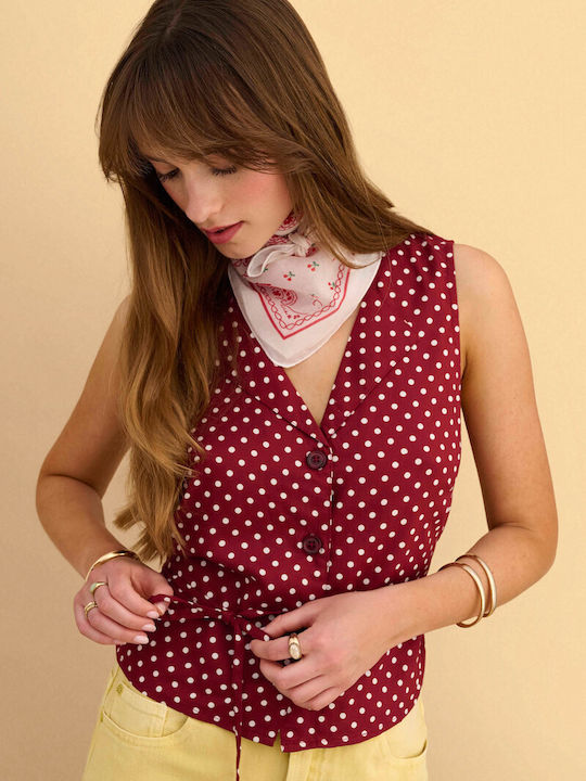 Sleeveless Women's Shirt Spice Red Polka Dot