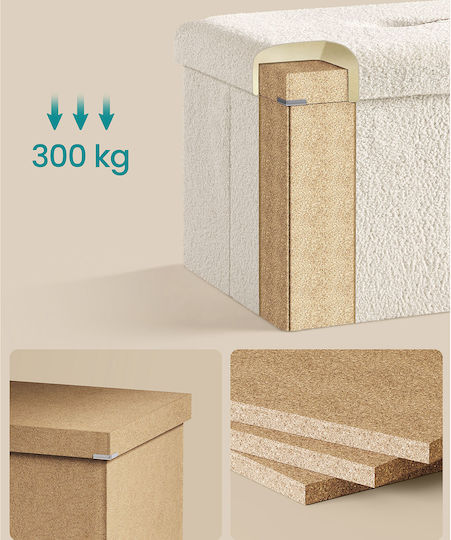Bench Stool with Storage Space Wooden Ecru 110x38x38cm