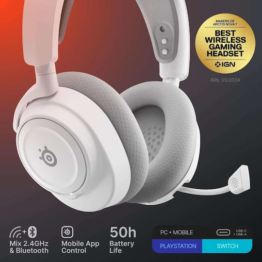 SteelSeries Arctis Nova 7 Wireless Gen 2 Over Ear Gaming Headset με σύνδεση Bluetooth / USB Λευκό