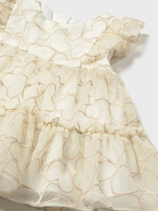 Girls Sleeveless Tulle Beige Dress