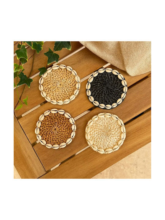 Phos & Gaia Round Wooden Coaster Beige