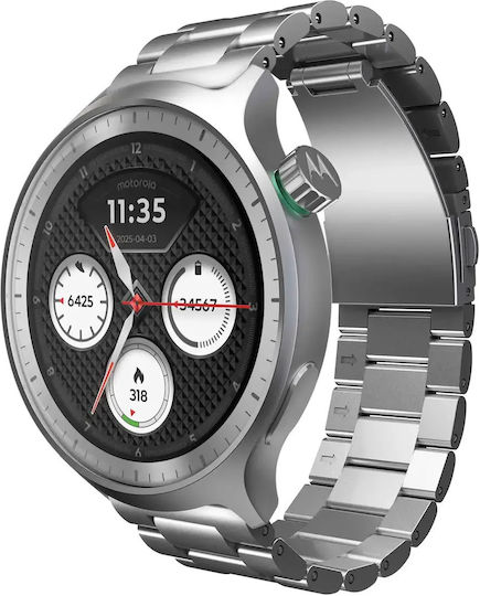 Motorola Moto Watch Aluminium 47mm με Παλμογράφο (Matte Silver)