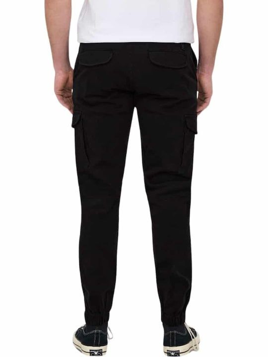 Trousers Cargo Elastic in Tapered Line Black
