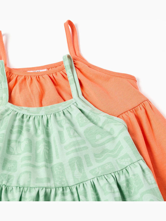 Set aus 2 Mädchenkleider Kurzärmelig Fischtig Orange