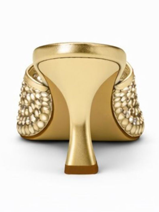 Mules with High Heel in Gold Colour