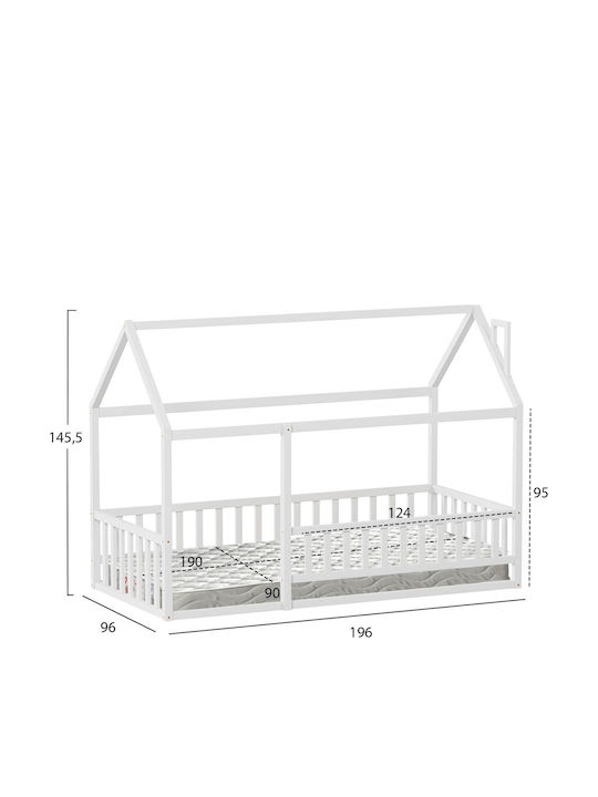 Pat Pentru Copii Clasic Single Cu Saltea Alb 90x190cm