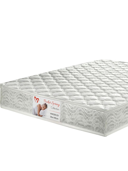 Pat Pentru Copii Clasic Single Cu Saltea Alb 90x190cm