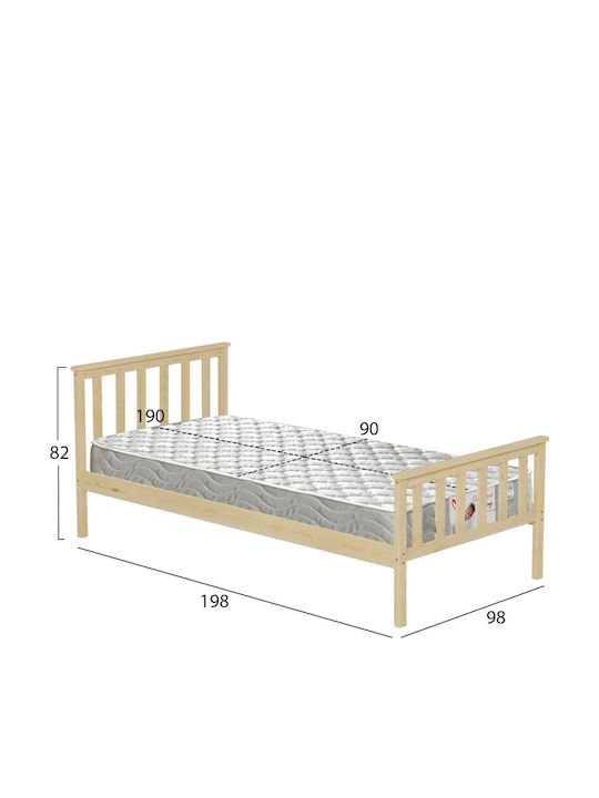 Παιδικό Κρεβάτι Μονό με Στρώμα Μπεζ 90x190cm