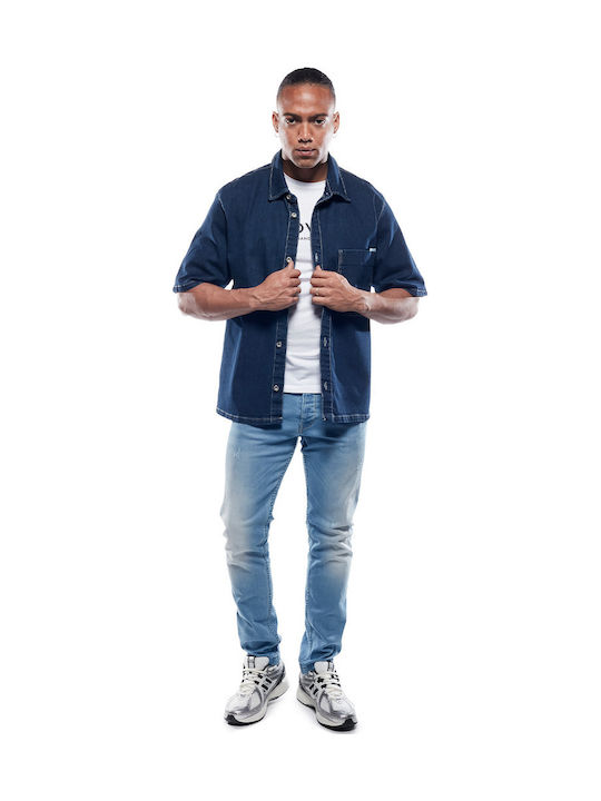 Herren Jeanshose Elastisches Gekürztes Slim Anwendung Wasch Blau