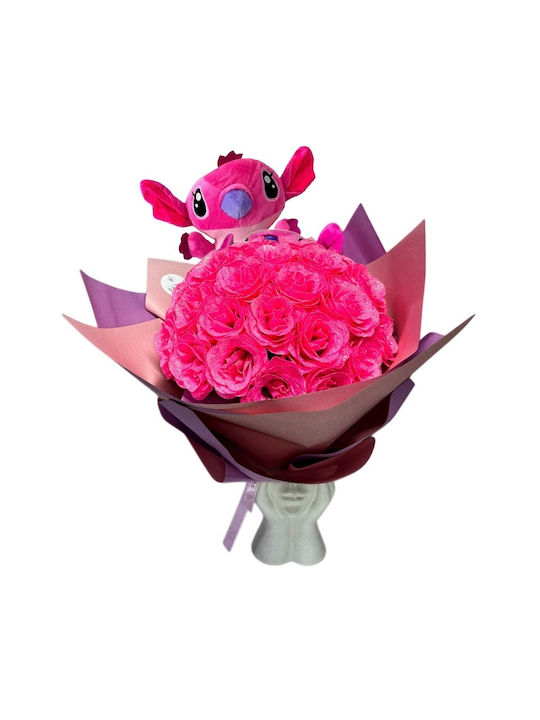 Buchet Premium Stitch 35 Trandafiri Decorativi Cu Efect Sclipici Roz