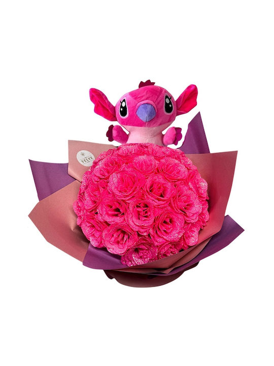 Buchet Premium Stitch 35 Trandafiri Decorativi Cu Efect Sclipici Roz