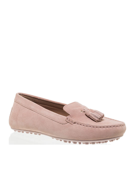 Leather Women's Loafers in Pink Colour