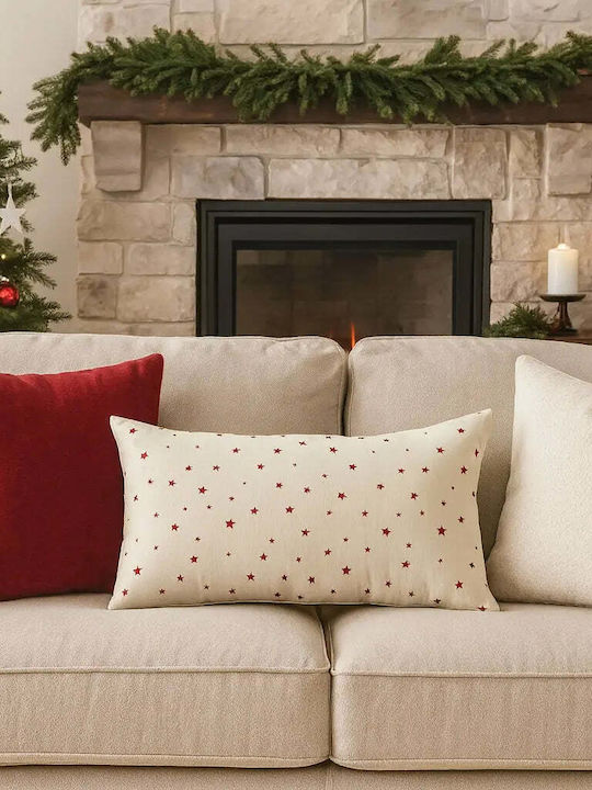 Christmas Pillow Case 50x30 Natural Cotton Stars Pghd0136