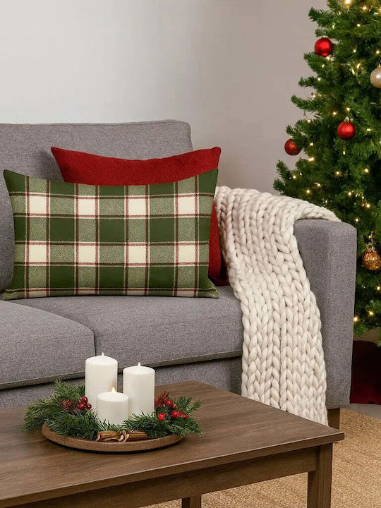 Μαξιλαροθήκη Christmas Wish 50x30 Φυσικό Βαμβάκι Καρό Σχέδιο Pghd0131