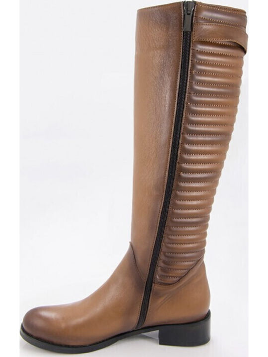 Leder Damenstiefel mit Gummi Tabac Braun