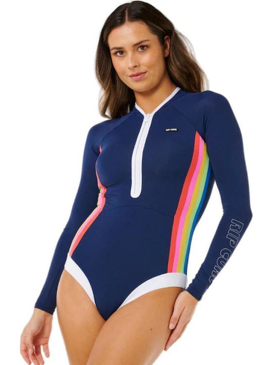 Surf Costum De Baie Întreg Albastru Cu Fermoar Sport