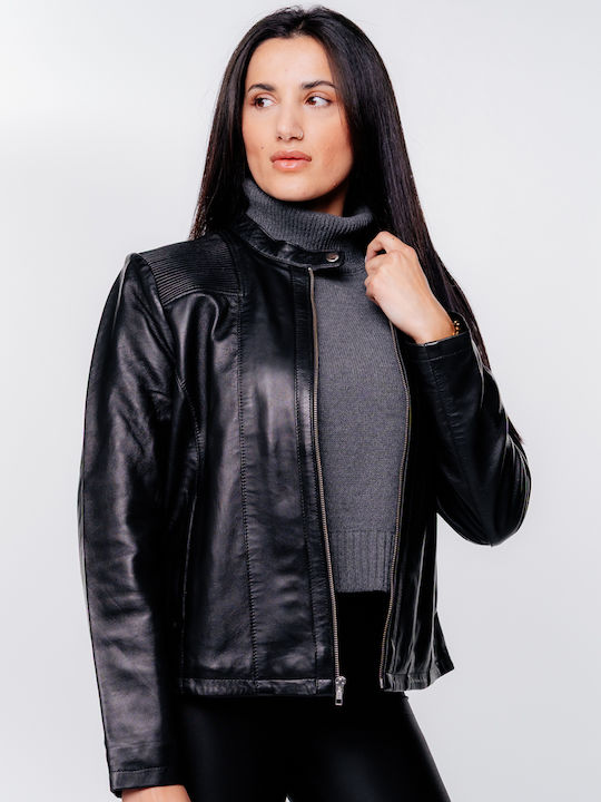Leather Women's Jacket for Winter Black