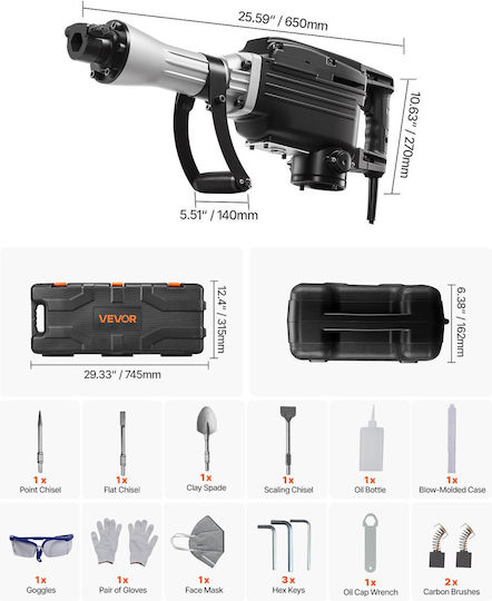 Vevor Κρουστικό Σκαπτικό Πιστολέτο Ρεύματος 2800W DXDHCS118YC14NBDC001V2
