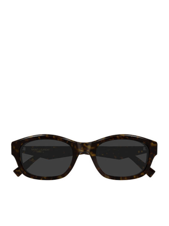 Ysl Women's Sunglasses with Brown Tartaruga Horn-Rimmed Frame and Green Lens