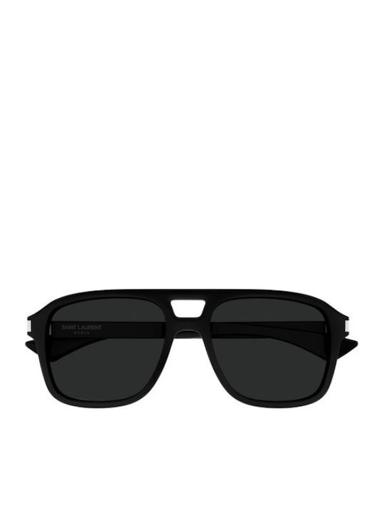 Ysl Men's Sunglasses with Black Horn-Rimmed Frame and Black Lens