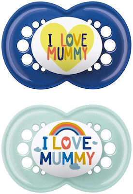 Mam Orthodontic Pacifiers Silicone I Love Mummy - Blue White - Light Blue for 6-16 months 2pcs