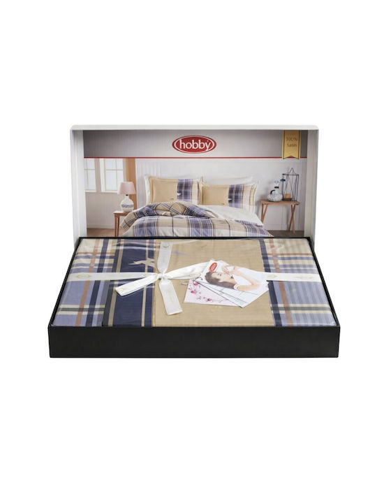 Hobby Home Set Huse Pentru Pilote Bumbac 200x220cm Dublu Cu 2 Fețe De Pernă & 1 Cearceaf Bej