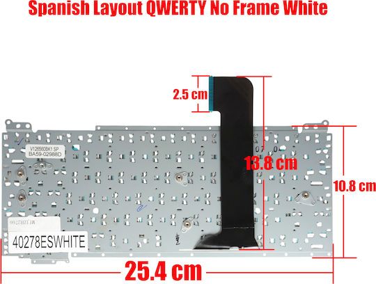 Spanish Laptop Keyboard Samsung Nc110 Np-nc110 Np-n110 Nc108 Nc210 Hv126569ak Ba59-02985a Ba59-02987 Ba75-03320a Ba75-02919a Es No Frame White Code 40278eswhite