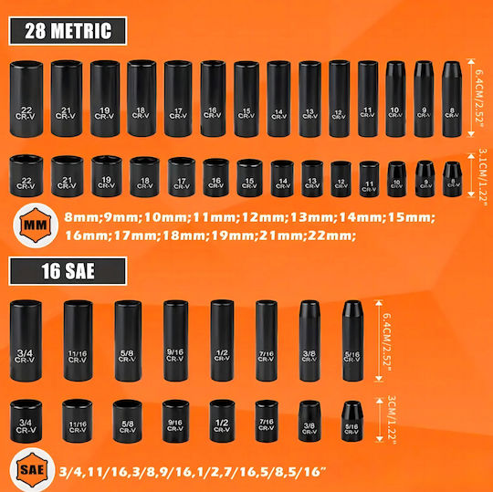 Ratschen- und Steckschlüssel-Set 3/8" 50 Stück
