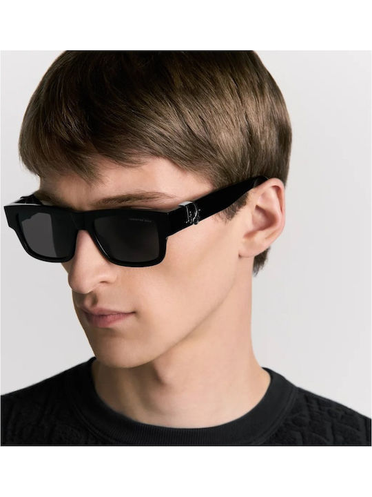 Dior Unisex Sunglasses with Black Horn-Rimmed Frame and Black Lens DIOROBLIQUE S3I 10A0