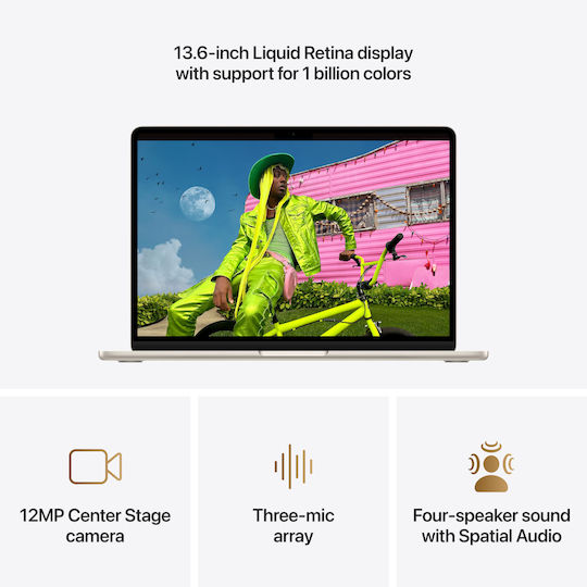 Apple MacBook Air 13,6" Panou IPS Ecran Retina (M5-10 Nuclee/16GB/512GB SSD/8-Core GPU) Starlight (Tastatură Română)