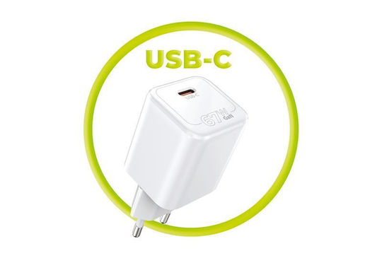 Mobile Origin Φορτιστής Χωρίς Καλώδιο GaN με Θύρα USB-C 67W Power Delivery Λευκός (MO-67W-PW6)