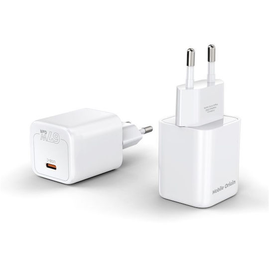 Mobile Origin Φορτιστής Χωρίς Καλώδιο GaN με Θύρα USB-C 67W Power Delivery Λευκός (MO-67W-PW6)