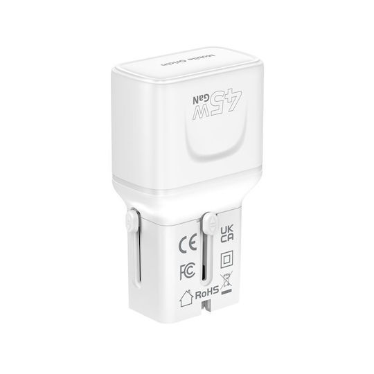 Mobile Origin Charger Without Cable GaN with 2 USB-C Ports 45W Power Delivery Whites (PW26)