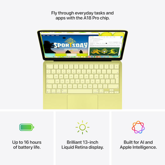 Apple MacBook Neo 13" Panou IPS Ecran Retina (A18 Pro-6 Nuclee/8GB/256GB SSD/GPU Cu 5 Nuclee) Citrice (Tastatură Engleză SUA)