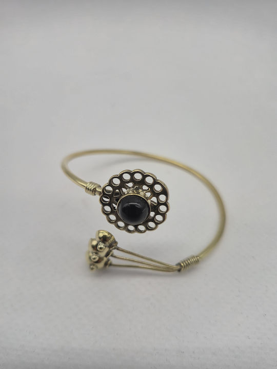 Brass Bracelet Black Tourmaline Open Handmade Jewelry