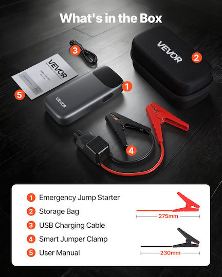 Vevor Portable Car & Motorcycle Battery Starter 6000A with Power Bank USB Flashlight 12V
