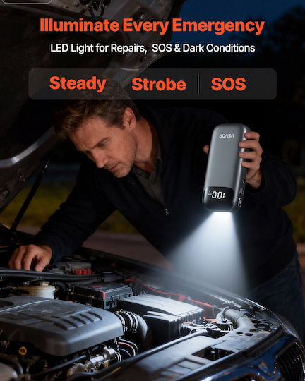 Vevor Portable Car & Motorcycle Battery Starter 6000A with Power Bank USB Flashlight 12V