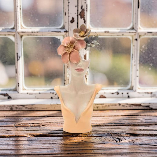 Estheti Decorative Sculpture Woman Flower Peach 15.5×7.5x33cm 819-01194