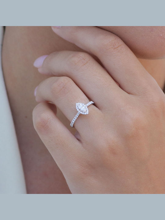 Single Stone Ring From 14K White Gold With Diamond