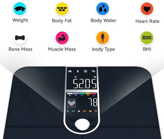 Welland Smart Bathroom Scale 180kg with Body Fat Counter and Bluetooth Black