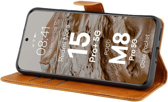 Bizon Pocket Book Synthetisches Leder / Silikon Braun (Redmi Note 15 / Poco M8)