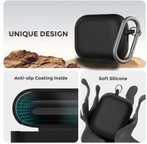 AHAstyle Wg184 Silicone Case with Hook in Black Color for Apple AirPods Pro 3