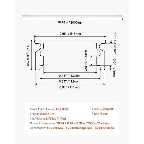 Vevor Set 10 Stück LED-Streifen Aluminiumprofil mit Opalabdeckung 200cm