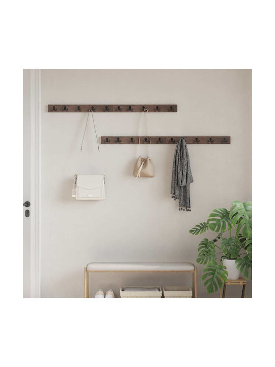 vidaXL Wooden Wall Hanger 10 Hooks Brown 60x8x7cm 4 Pieces