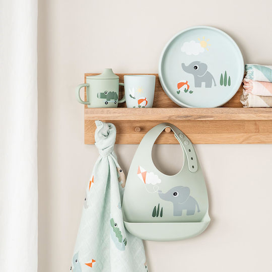 Done by Deer Waterproof Silicone Baby Bib with Pocket Playground Green