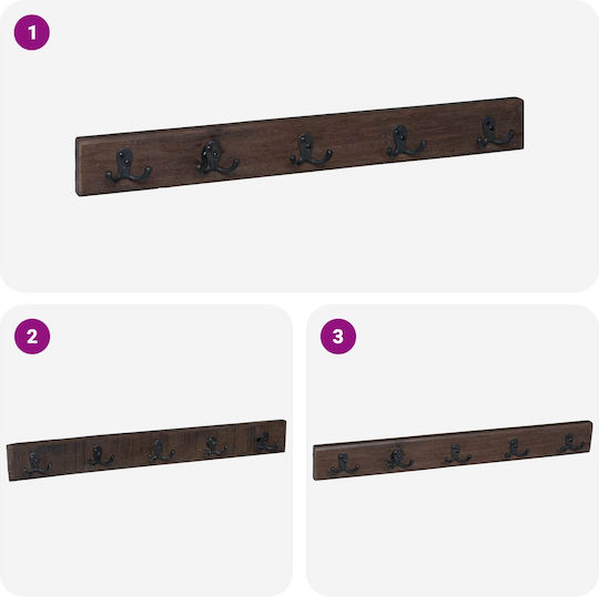 vidaXL Agățătoare De Perete Din Lemn 10 Compartimente Maro 60x8x7cm 4 Bucăți