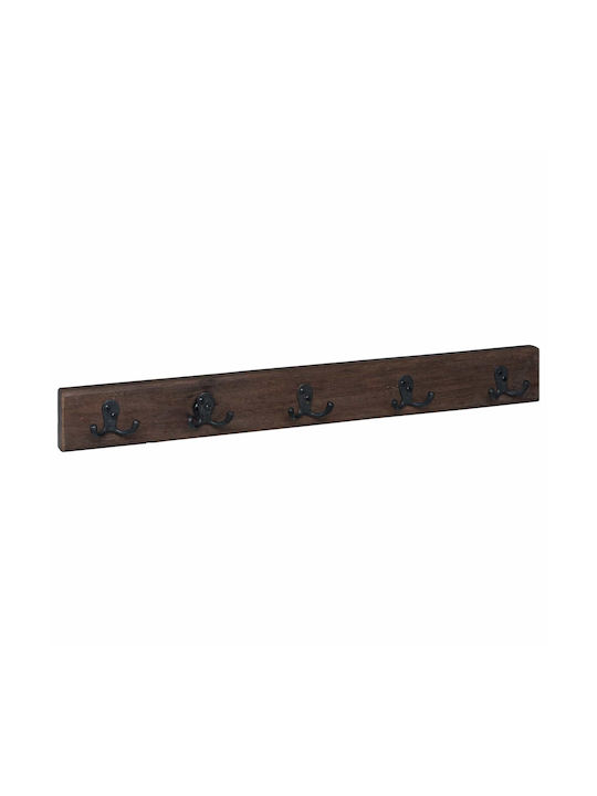 vidaXL Wooden Wall Hanger 10 Hooks Brown 60x8x7cm 4 Pieces